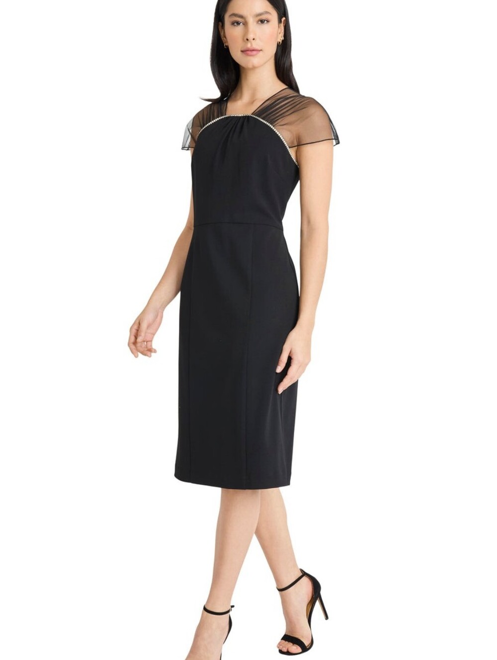 NWT MAGGY LONDON | $178 Therese Sheer Rhinestone Neck Cocktail Dress - Picture 3 of 9